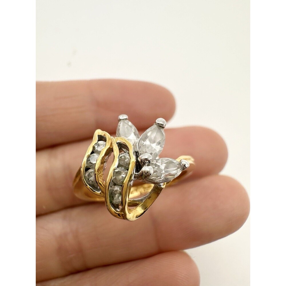 Vintage Signed 925 Sterling Silver Gold Plated Cubic Zirconia Ring Size 9
